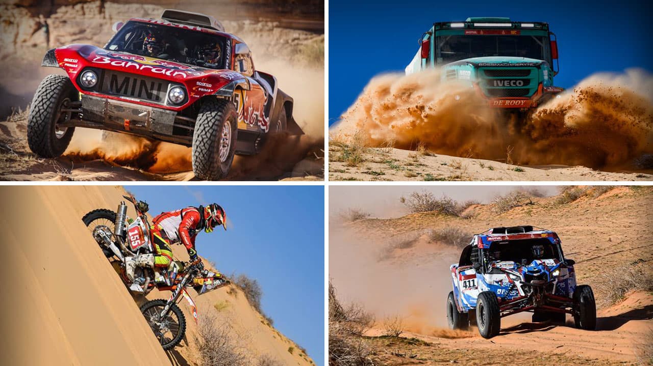 La etapa 5 del rally Dakar llevó a los competidores a las altas dunas, caminos pedregosos y las arenosas calles entre los cañones de Arabia Saudita.