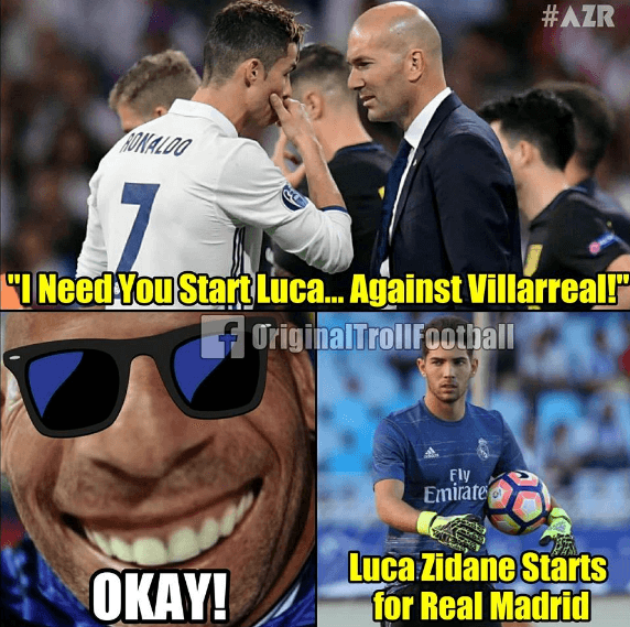 La inclusión del arquero Luca Zidane por parte de su padre en el partido contra Villarreal, con error al final, también fue motivo de burlas en las redes sociales.
