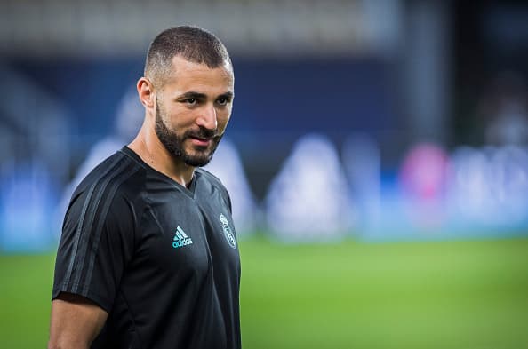 7th August 2017, Philip II National Arena, Skopje, Macedonia; 2017 Super UEFA Super Cup; Real Madrid versus Manchester United; Pre Match Press Conference and Training Session; forward Karim Benzema of Real Madrid during the training session prior to the match day (Photo by Nikola Krstic/Action Plus via Getty Images)