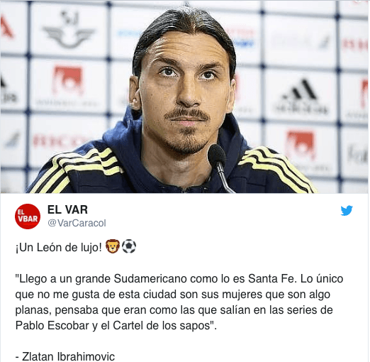 En redes sociales surgió el rumor de la llegada del sueco Zlatan Ibrahimovic del LA Galaxy de la MLS a Independiente Santa Fe en el fútbol colombiano, lo que generó hilarantes reacciones entre los usuarios.