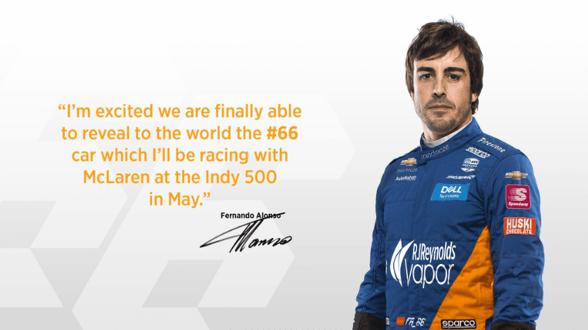 Las redes sociales de McLaren estuvieron activas para destacar la emoción de Alonso de competir por segunda vez en las 500 millas y de revelar el vehículo con el que espera ganar.