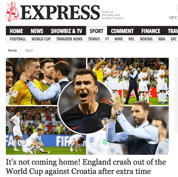 "No están llegando a casa", dice The Daily Express en referencia a la tradicional frase de los hinchas ingleses al referirse a su eliminación.