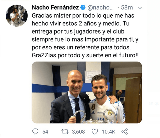 Nacho Fernández, defensa del real Madrid que creció con la presencia de Zidane.