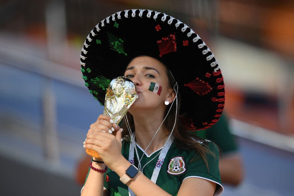 YEKATERINBURG, RUSSIA - JUNE 27: A Mexico fan enjoys the pre match during the 2018 FIFA World Cup Russia group F match between Mexico and Sweden at Ekaterinburg Arena on June 27, 2018 in Yekaterinburg, Russia. (Photo by Matthias Hangst/Getty Images)