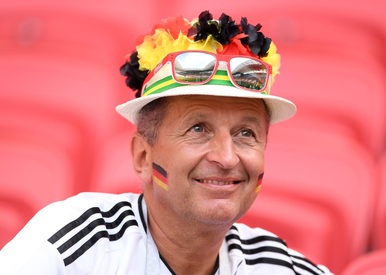 KAZAN, RUSSIA - JUNE 27: A Germany fan looks on prior to the 2018 FIFA World Cup Russia group F match between Korea Republic and Germany at Kazan Arena on June 27, 2018 in Kazan, Russia. (Photo by Laurence Griffiths/Getty Images)