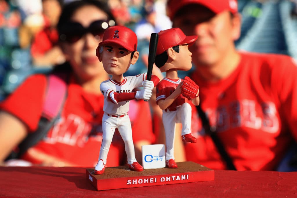 ANAHEIM, CA - JULY 12: A detail of the Shohei Ohtani #17 of the Los Angeles Angels of Anaheim bobblehead that was given to fans prior to a game against the Seattle Mariners at Angel Stadium on July 12, 2018 in Anaheim, California. (Photo by Sean M. Haffey/Getty Images)