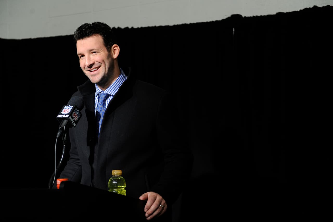 Dallas Cowboys' Tony Romo speaks during a news conference after an NFL football game against the Philadelphia Eagles, Sunday, Jan. 1, 2017, in Philadelphia. (AP Photo/Michael Perez)
