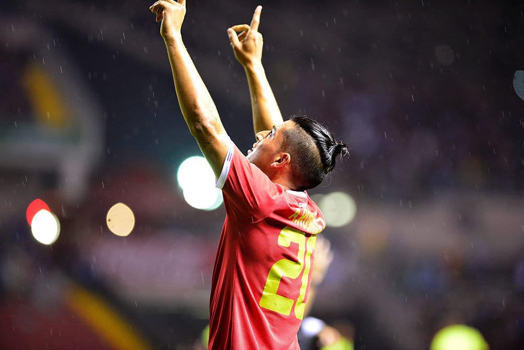 Ariel Rodríguez festeja su gol frente a Venezuela.