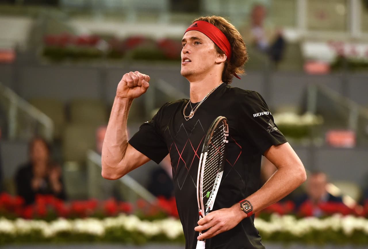 MADRID, SPAIN - MAY 09: Alexander Zverev of Germany celebrates after his straight sets victory over Evgeny Donskoy of Russia during their 2nd Round match in day five of the Mutua Madrid Open at the Caja Magica on May 9, 2018 in Madrid, Spain. (Photo by Denis Doyle/Getty Images)