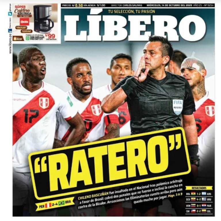 Las reacciones de la prensa peruana tras caer ante Brasil | El polémico trabajo del árbitro chileno Bascuñán ‘encendió’ los titulares referentes a las eliminatorias de la Conmebol.