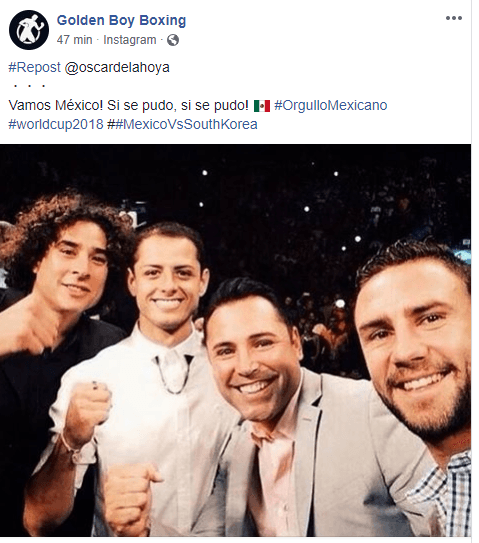 Californiano de nacimiento, de raíces mexicanas, el otrora boxeador y actual promotor, Oscar de la Hoya, mostrando orgullo por su origen y presume foto con algunos seleccionados.