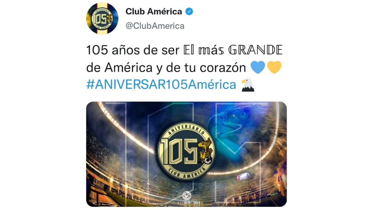 El Club más grande de América cumple 105 años de existencia y las felicitaciones se hicieron extensas en redes sociales. Aficionados, jugadores y ex jugadores, otros clubes y periodistas se sumaron al homenaje de las Águilas.