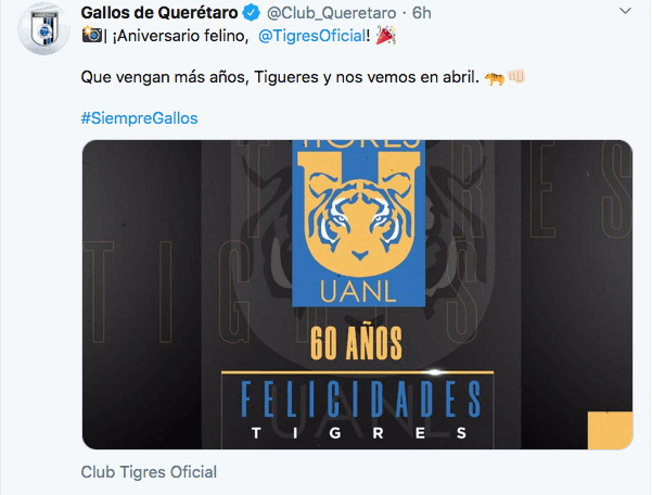 Equipos como Arsenal, Olympique y sus adversarios del futbol mexicano conmemoran y felicitan a los Tigres tras su fundación en 1960.