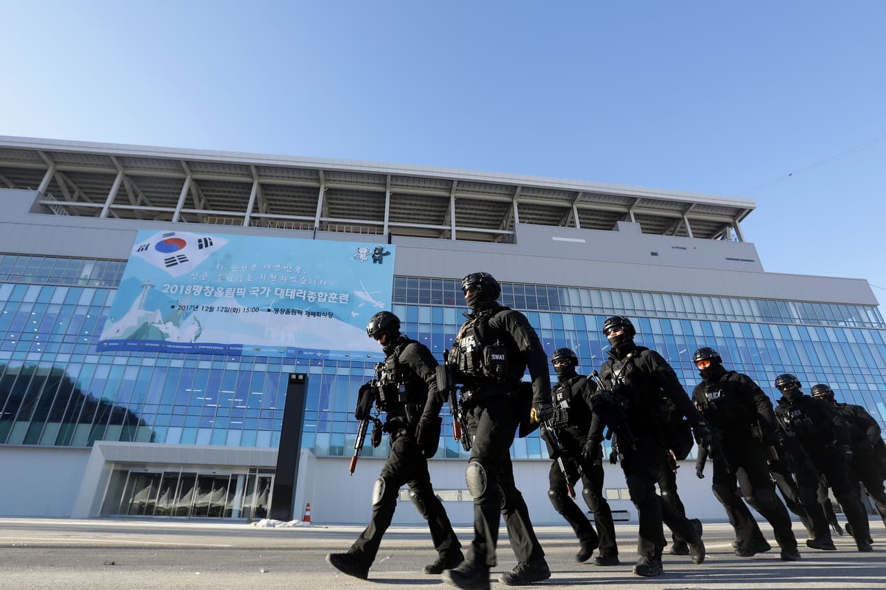 Los ejercicios se realizaron en cercanías al estadio olímpico de Pyeongchang, el gran escenario de las justas que se llevarán a cabo del 9 al 25 de febrero del 2018.