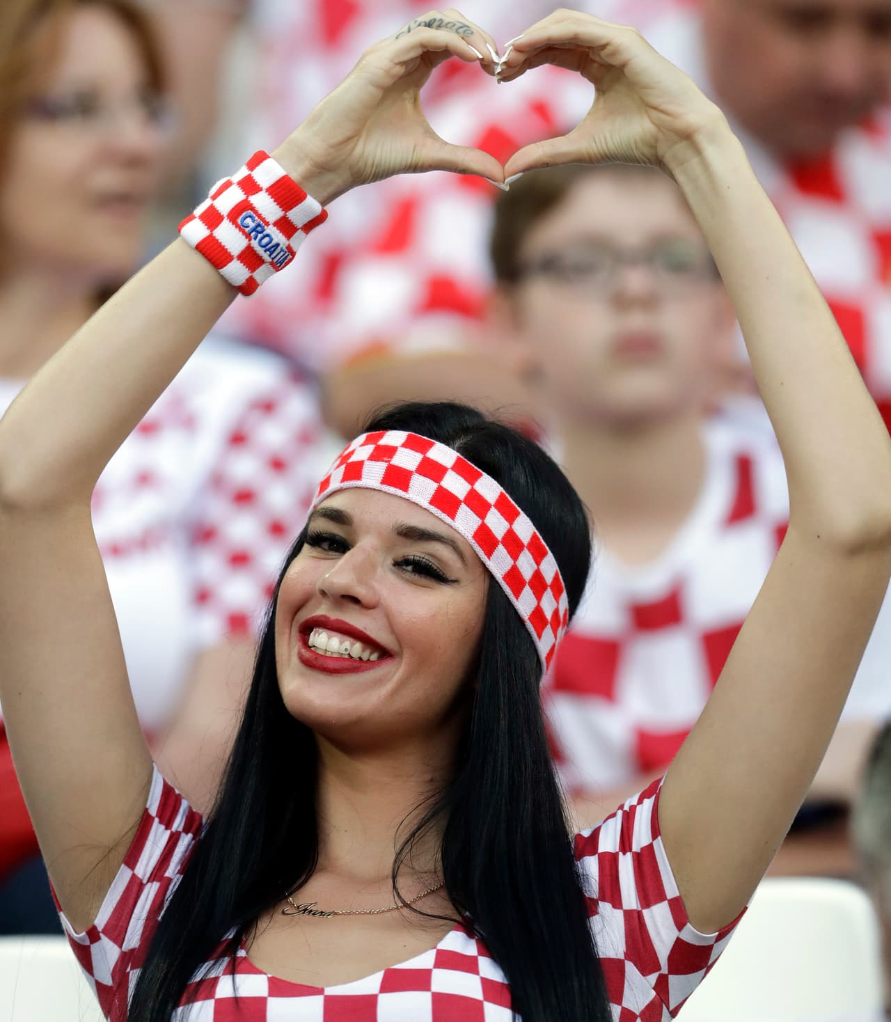 A Croatia's fan cheers prior the group D match between Croatia and Nigeria at the 2018 soccer World Cup in the Kaliningrad Stadium in Kaliningrad, Russia, Saturday, June 16, 2018. (AP Photo/Petr David Josek)