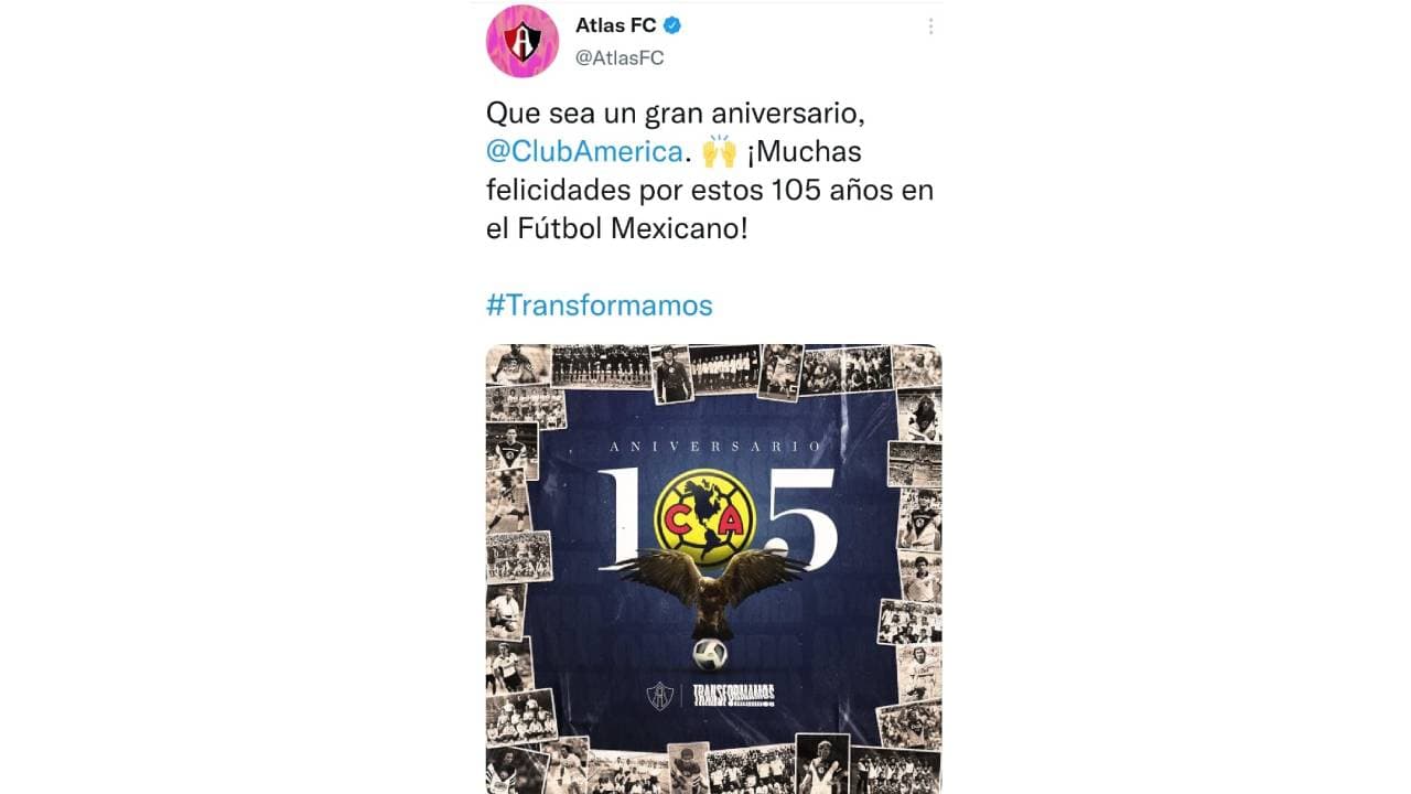 El Club más grande de América cumple 105 años de existencia y las felicitaciones se hicieron extensas en redes sociales. Aficionados, jugadores y ex jugadores, otros clubes y periodistas se sumaron al homenaje de las Águilas.