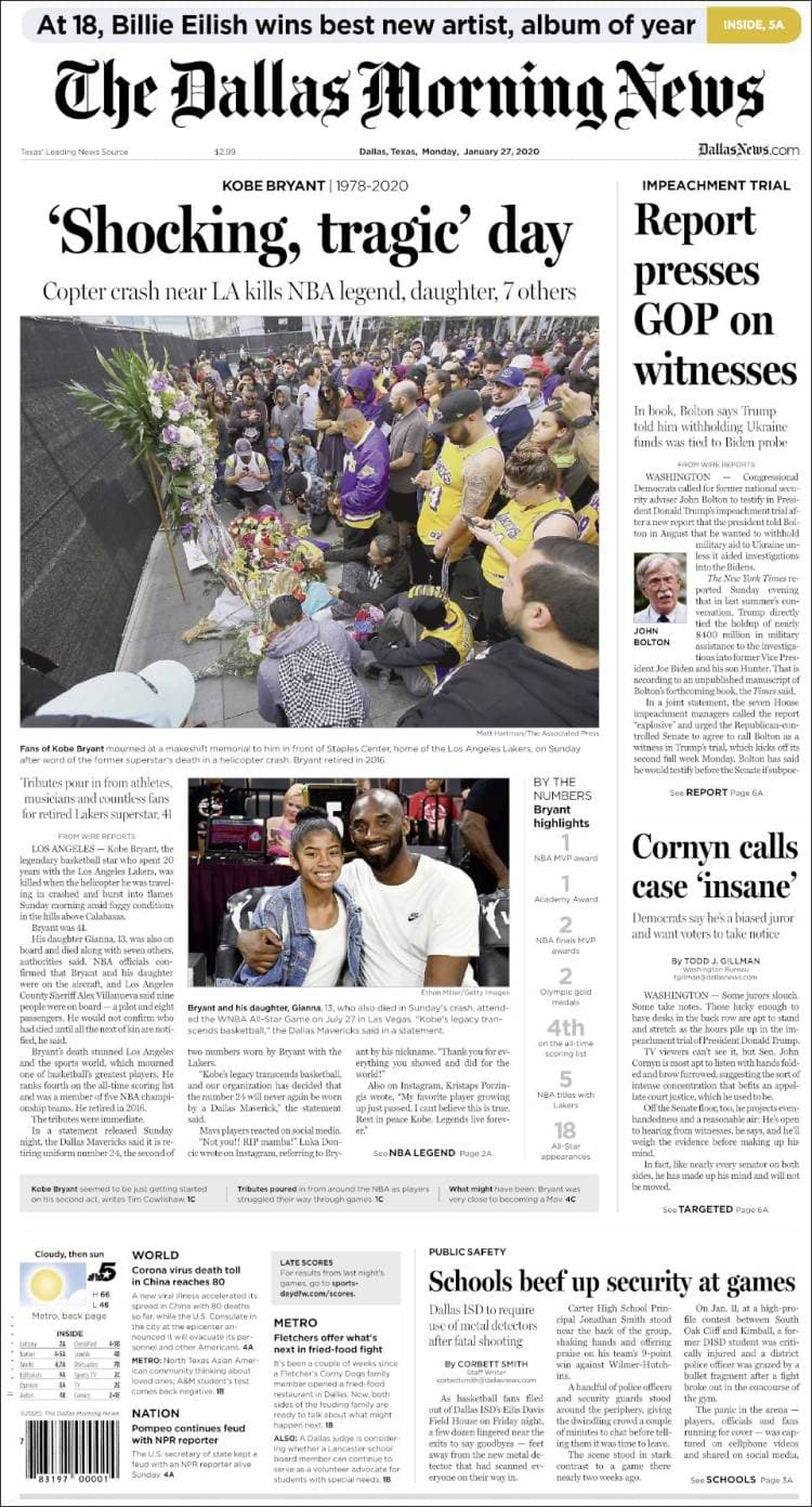 Kobe Bryant paraliza al mundo con su muerte y se convierte en tendencia a nivel internacional.