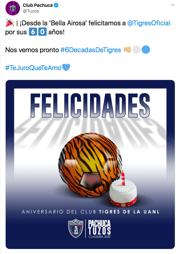 Equipos como Arsenal, Olympique y sus adversarios del futbol mexicano conmemoran y felicitan a los Tigres tras su fundación en 1960.