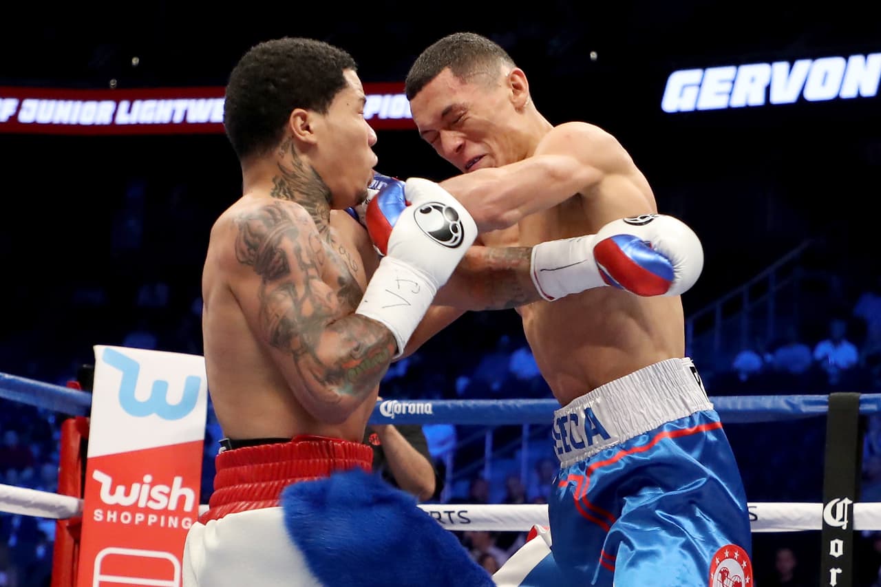 LAS VEGAS, NV - AUGUST 26: (L-R) Gervonta Davis throws a punch at Francisco Fonseca during their junior lightweight bout on August 26, 2017 at T-Mobile Arena in Las Vegas, Nevada. (Photo by Christian Petersen/Getty Images)