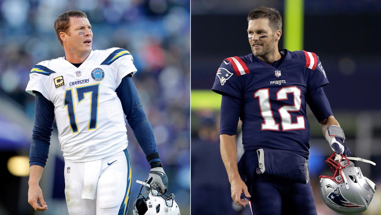 Dos quarterbacks con experiencia, Philip Rivers (izquierda) y Tom Brady (derecha) buscan ser protagonistas este domingo en el juego divisional de la AFC.