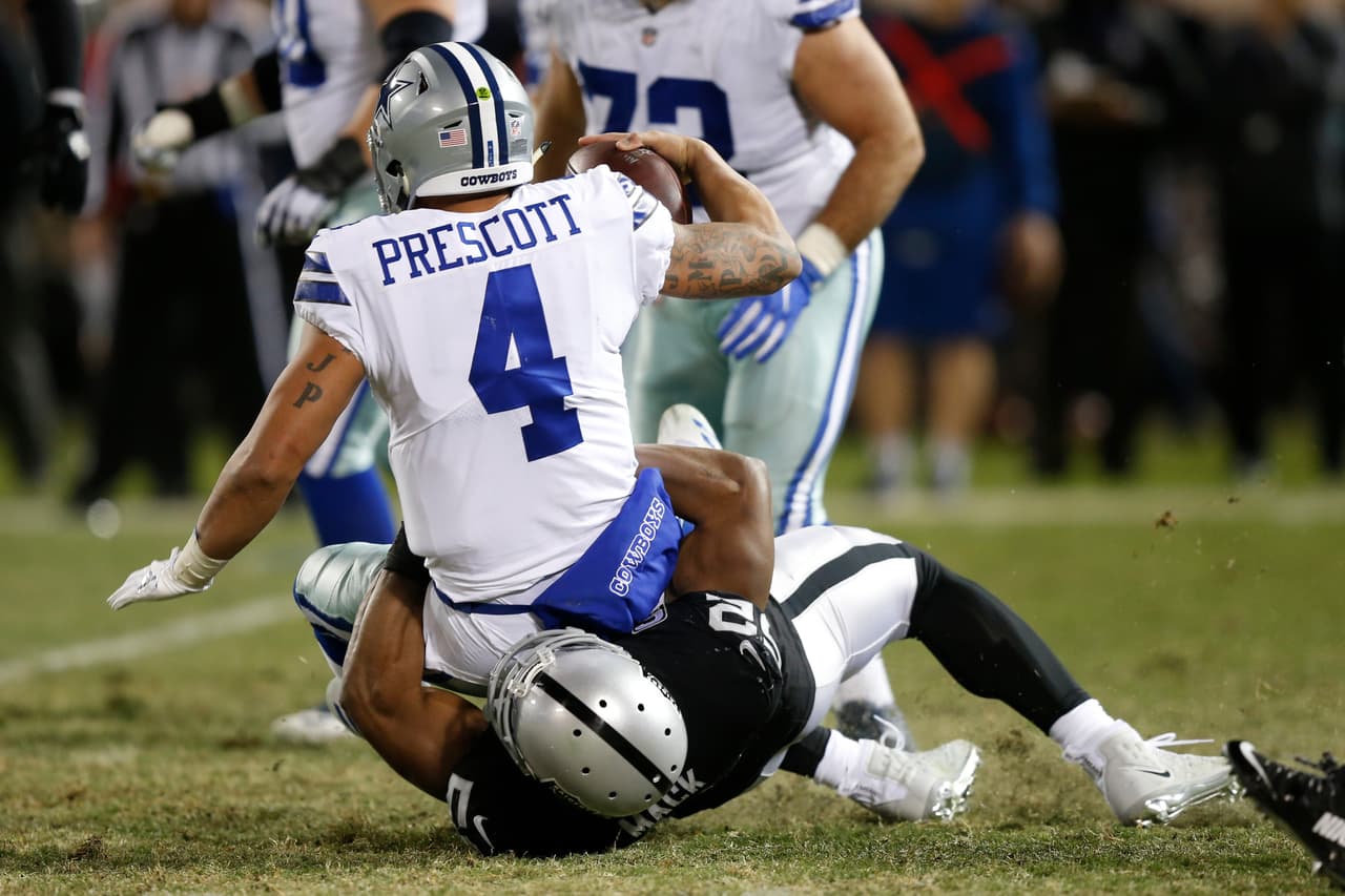 Khalil Mack fue un peligro constante. El liniero de los Raiders capturó en par de ocasiones al mariscal de campo rival además de lograr 5 tacleadas para su equipo.