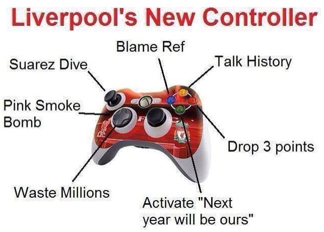 'El nuevo control del Liverpool: échale la culpa al árbitro, habla de tu historia, regala tres puntos, di que "el año que entra sí ganaremos"'.