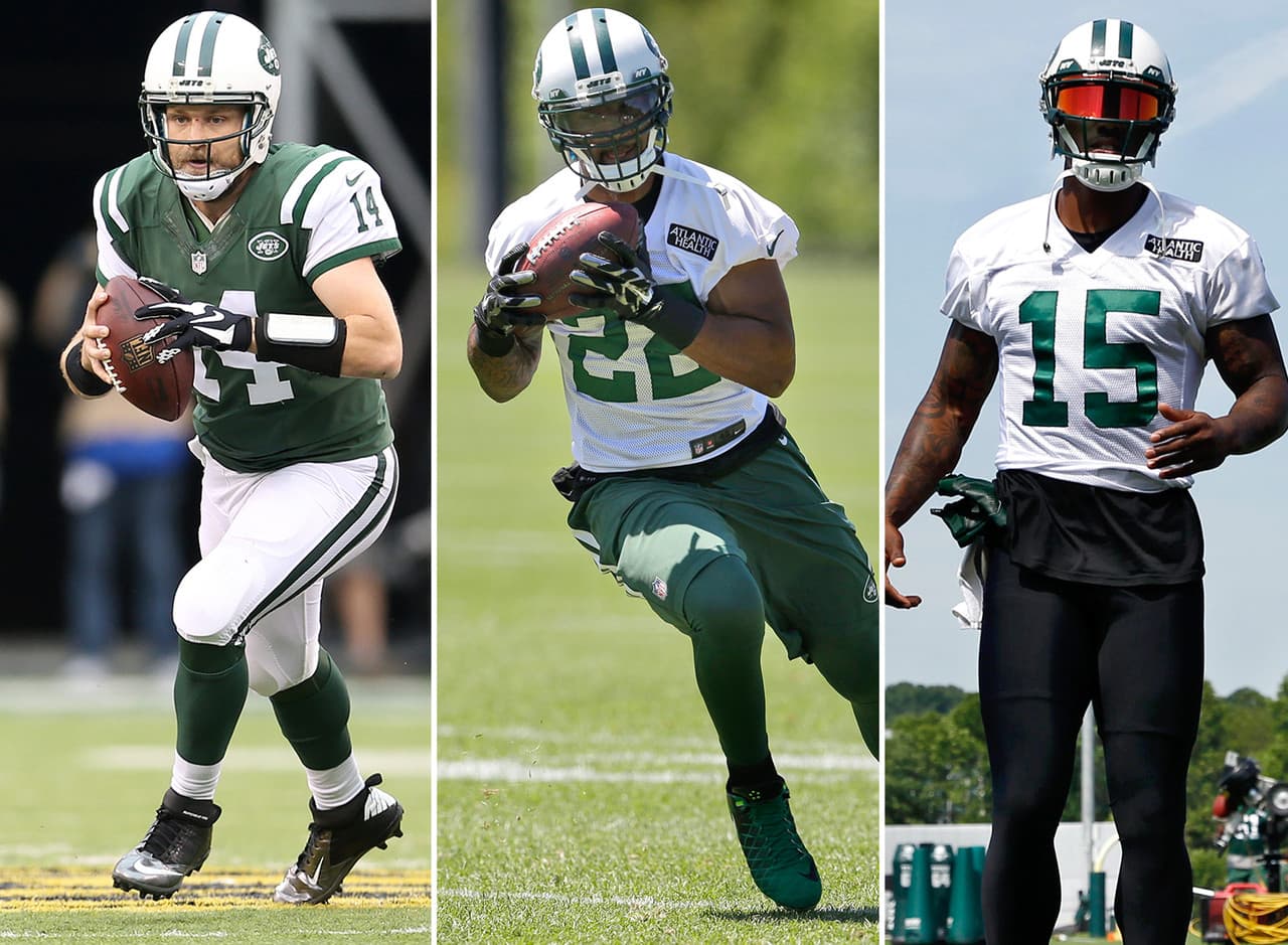 <b>13) NEW YORK JETS: QB Ryan Fitzpatrick – RB Matt Forte – WR Brandon Marshall</b>
<br>Por poco Ryan Fitzpatrick no forma parte de esta tripleta, pero firmó contrato de un año que confirma la mala tradición de los Jets, jugar a lo inmediato sin pensar en la consistencia a futuro. Matt Forte es una incógnita debido a su veteranía y lesiones. Saca la cara Brandon Marshall, un receptor calibre de 1,000 yardas.
<br>