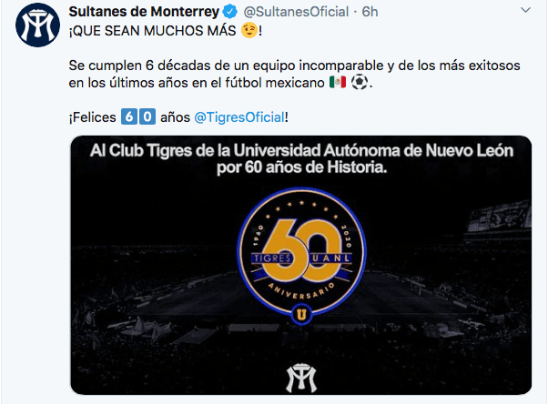 Equipos como Arsenal, Olympique y sus adversarios del futbol mexicano conmemoran y felicitan a los Tigres tras su fundación en 1960.