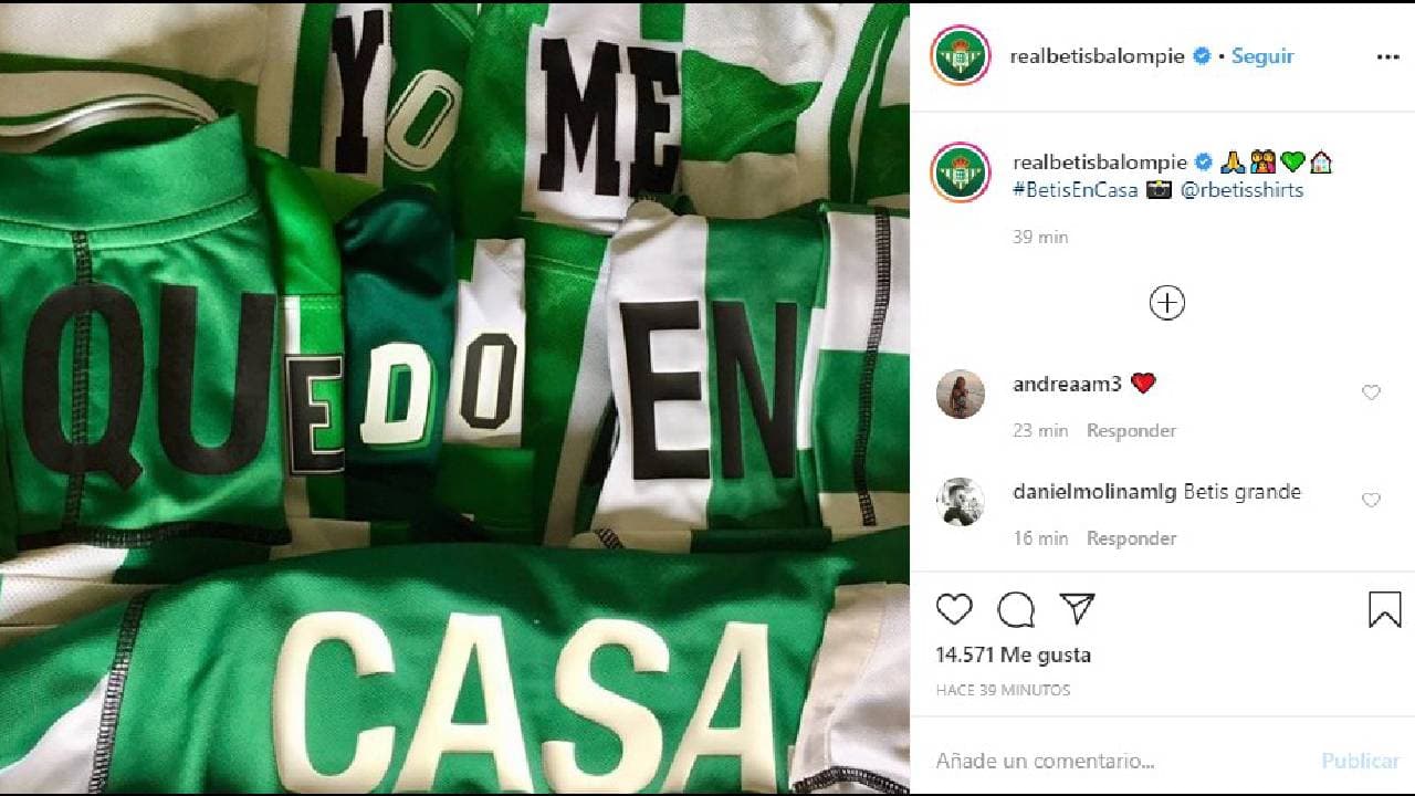 Real Betis convoca a las familias españolas a no salir de casa durante la emergencia sanitaria.