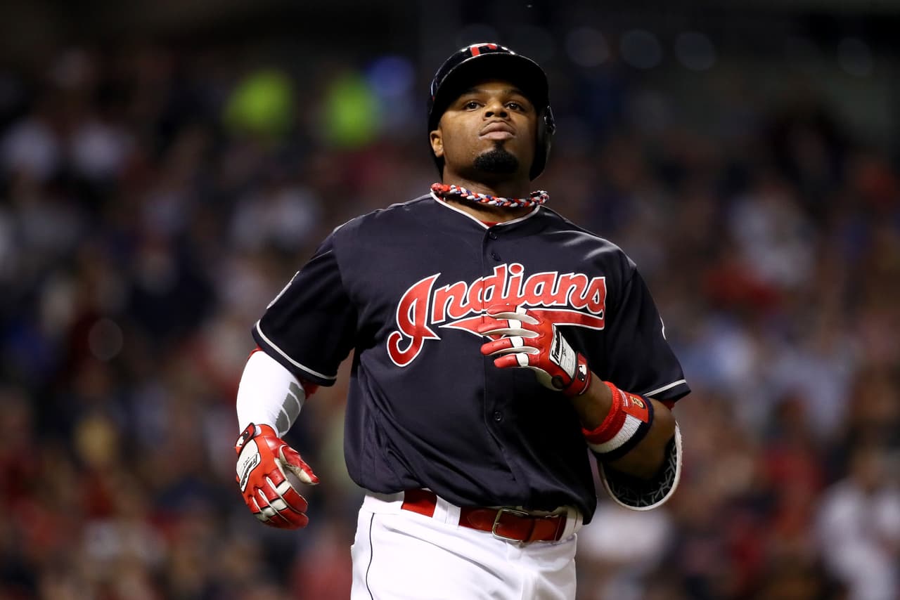 CLEVELAND, OH - NOVEMBER 02: Rajai Davis #20 of the Cleveland Indians reacts after lining out during the fourth inning against the Chicago Cubs in Game Seven of the 2016 World Series at Progressive Field on November 2, 2016 in Cleveland, Ohio. (Photo by Ezra Shaw/Getty Images)