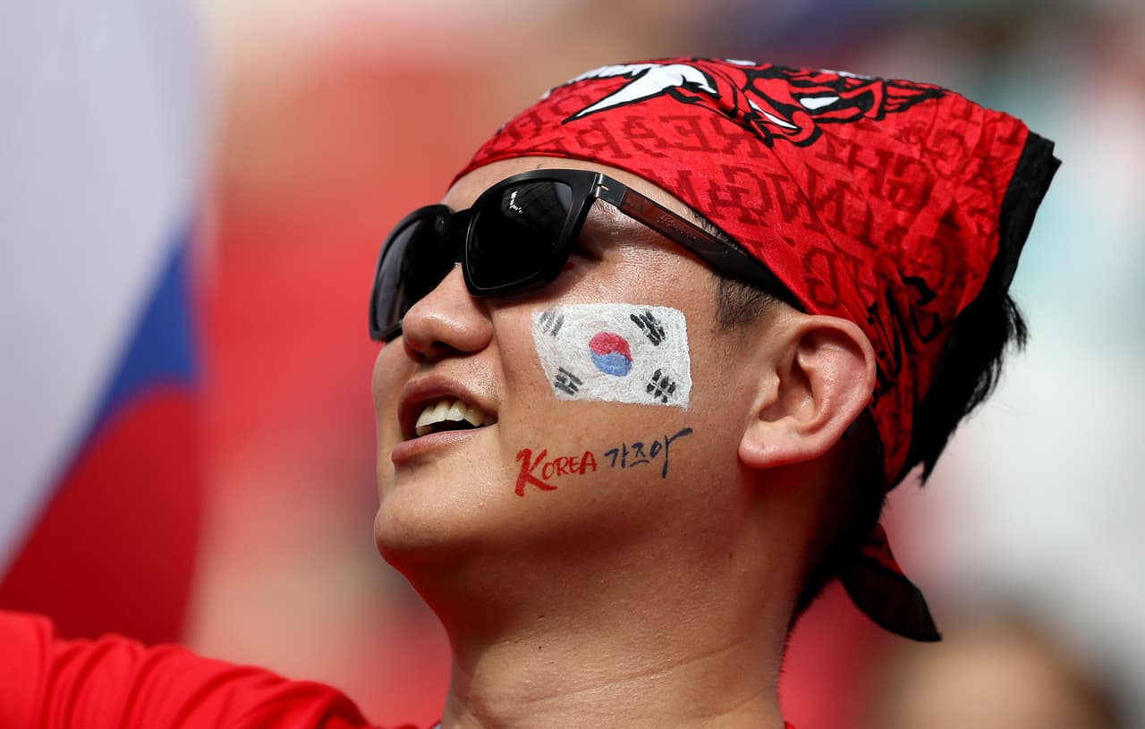 KAZAN, RUSSIA - JUNE 27: A Korea Republic fan looks on prior to the 2018 FIFA World Cup Russia group F match between Korea Republic and Germany at Kazan Arena on June 27, 2018 in Kazan, Russia. (Photo by Kevin C. Cox/Getty Images)