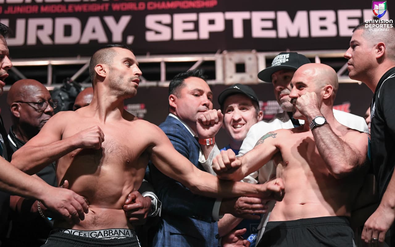Gary O'Sullivan y David Lemieux se calentaron durante su pesaje. El irlandés marcó 159.2 libras, mientras que su rival canadiense dio las 160 cerradas.