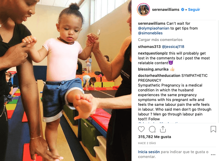 Serena Williams demostró que quiere que su hija sea la próxima Simone Biles en una imagen de entrenamiento de la pequeña.