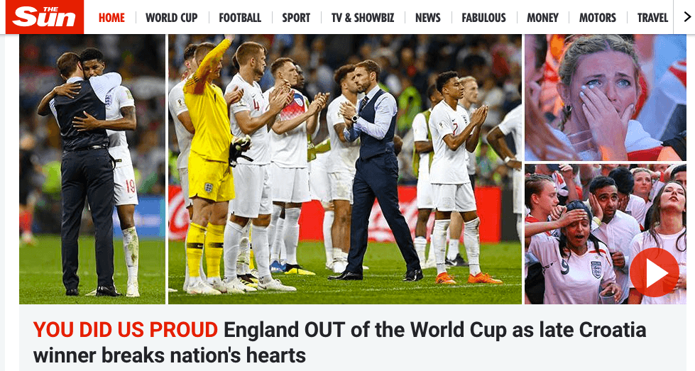 "Estamos orgullosos de ustedes", advierte The Sun del equipo inglés al reconocer que la derrota dejó muchos corazones rotos en la nación.