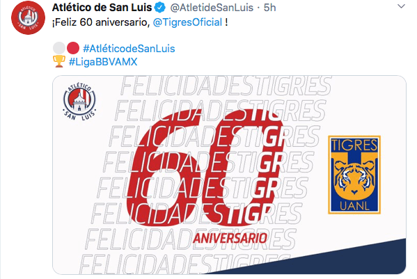 Equipos como Arsenal, Olympique y sus adversarios del futbol mexicano conmemoran y felicitan a los Tigres tras su fundación en 1960.