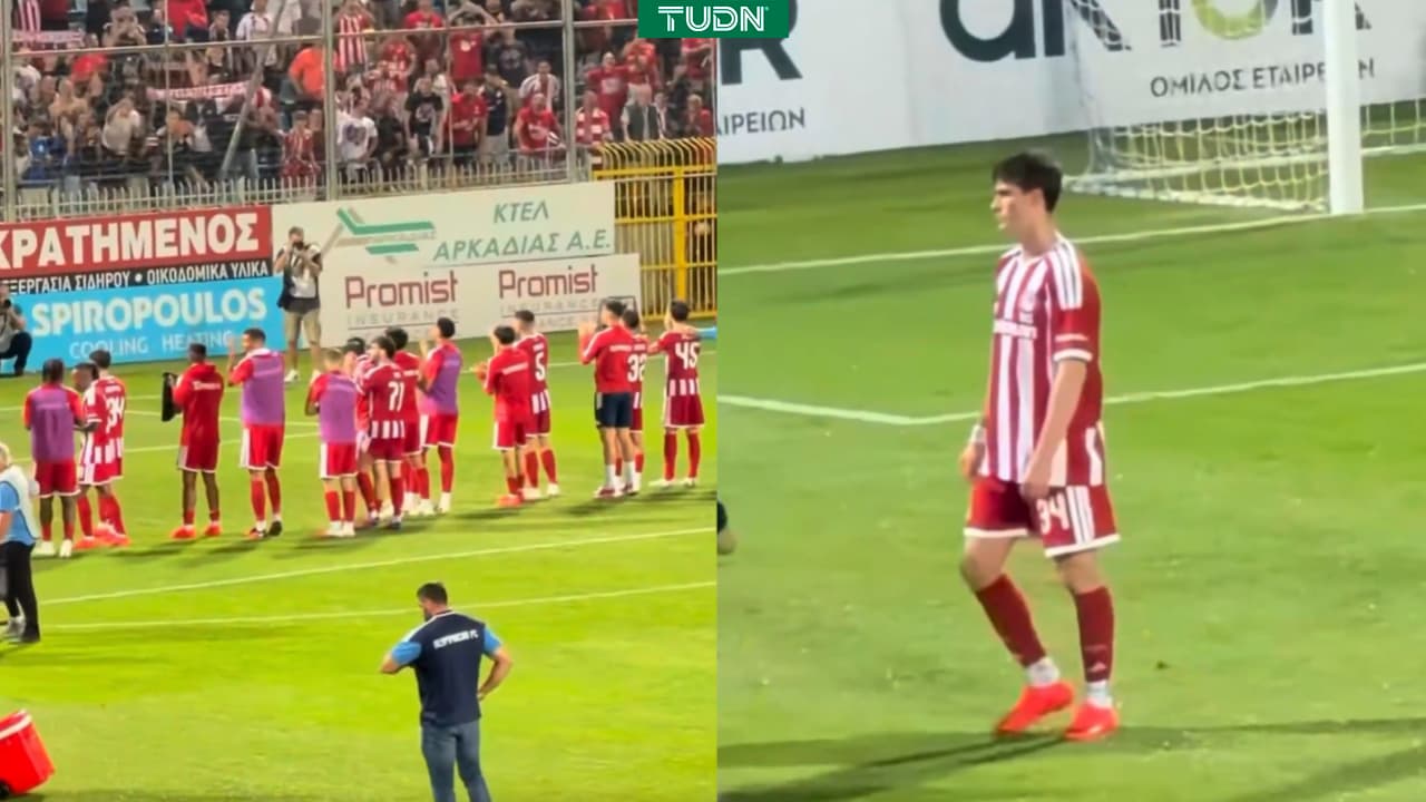 Hormiga González festeja solo tras su debut y victoria del Olympiacos
