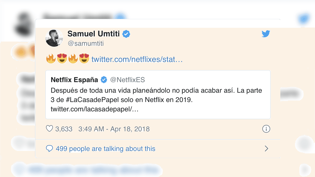 El defensor de los Blaugranas publicó esto en su pefil de la red social Twitter, donde muestra su gusto por la serie española.