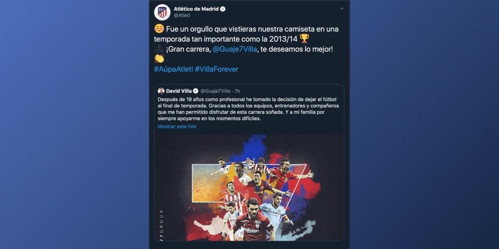 Estas son las reacciones en redes después del anuncio del retiro del futbol de David Villa.