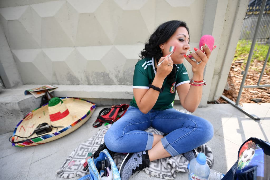 YEKATERINBURG, RUSSIA - JUNE 27: A Mexico fan enjoys the pre match atmosphere prior to the 2018 FIFA World Cup Russia group F match between Mexico and Sweden at Ekaterinburg Arena on June 27, 2018 in Yekaterinburg, Russia. (Photo by Hector Vivas/Getty Images)