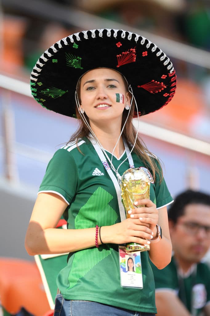 YEKATERINBURG, RUSSIA - JUNE 27: A Mexico fan enjoys the pre match during the 2018 FIFA World Cup Russia group F match between Mexico and Sweden at Ekaterinburg Arena on June 27, 2018 in Yekaterinburg, Russia. (Photo by Matthias Hangst/Getty Images)