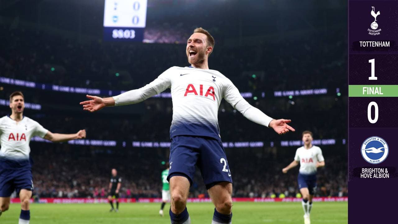 Con un golazo de Eriksen, Tottenham venció el modesto Brighton & Hove Albion