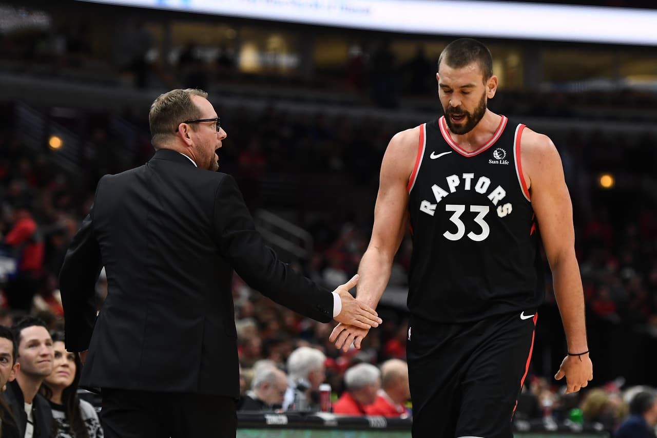 Nick Nurse y Marc Gasol.
