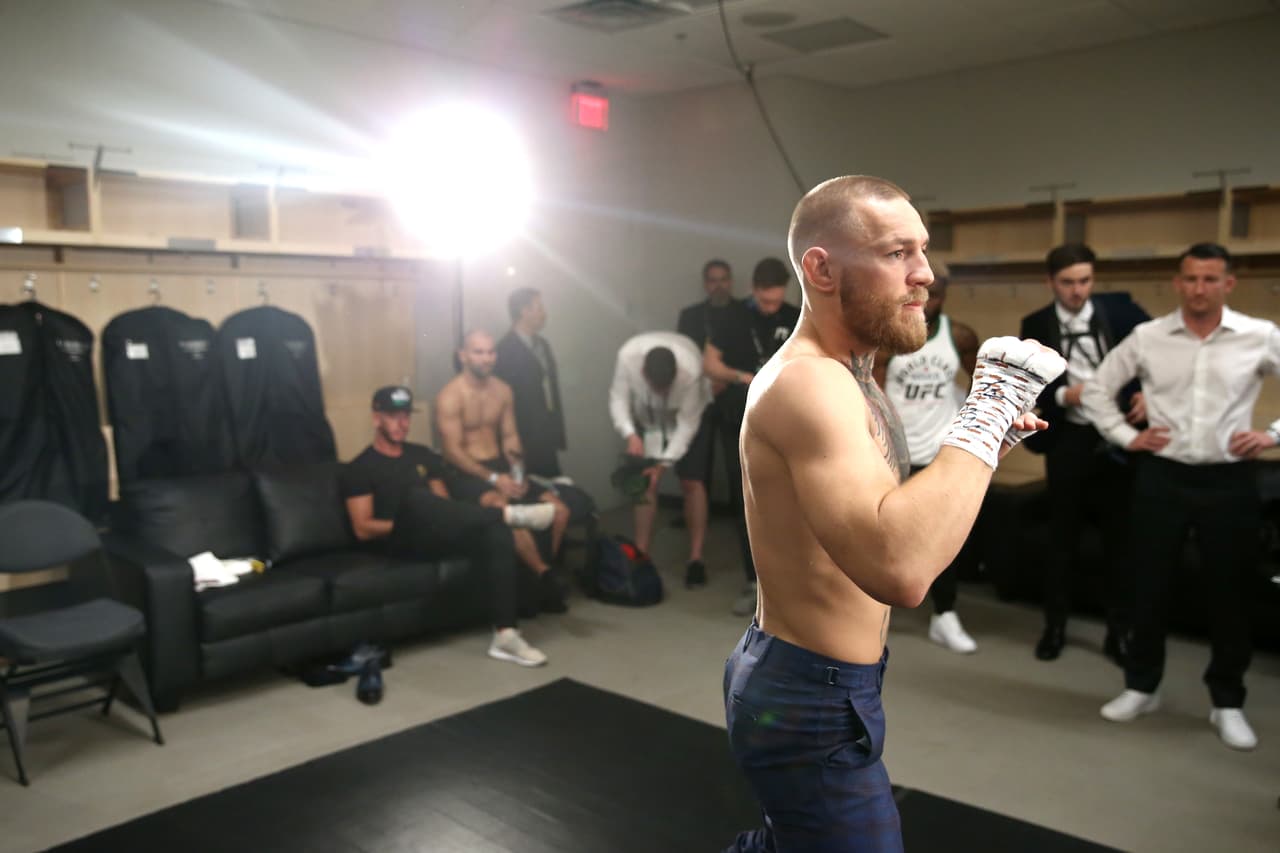 LAS VEGAS, NV - AUGUST 26: Conor McGregor warms up in his locker room prior to his super welterweight boxing match against Floyd Mayweather Jr. on August 26, 2017 at T-Mobile Arena in Las Vegas, Nevada. (Photo by Sean M. Haffey/Getty Images)