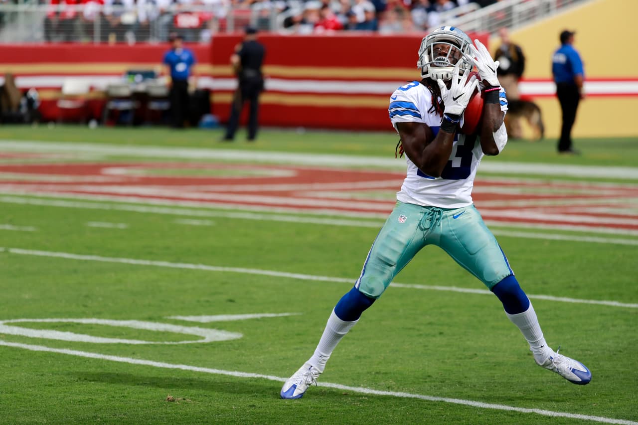 Dallas Cowboys wide receiver Lucky Whitehead (13) makes a catch against the San Francisco 49ers during an NFL football game Sunday, Oct. 2, 2016, in Santa Clara, CA. (Peter Read Miller via AP)