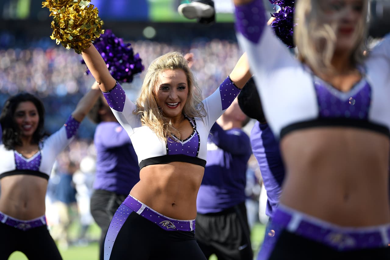 A Baltimore Ravens cheerleader performs in the first half of an NFL wild card playoff football game between the Ravens and the Los Angeles Chargers, Sunday, Jan. 6, 2019, in Baltimore. (AP Photo/Nick Wass)