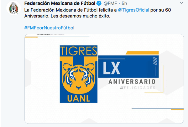 Equipos como Arsenal, Olympique y sus adversarios del futbol mexicano conmemoran y felicitan a los Tigres tras su fundación en 1960.