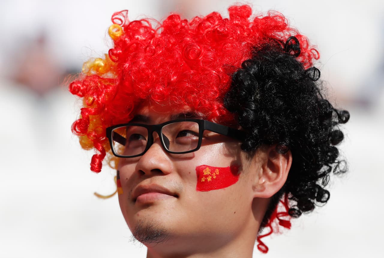 A football fan sits in the stands ahead of the group F match between South Korea and Germany, at the 2018 soccer World Cup in the Kazan Arena in Kazan, Russia, Wednesday, June 27, 2018. (AP Photo/Frank Augstein)