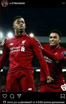 Dembélé da ‘like’ a fotomontaje festejando gol del Liverpool al Barça