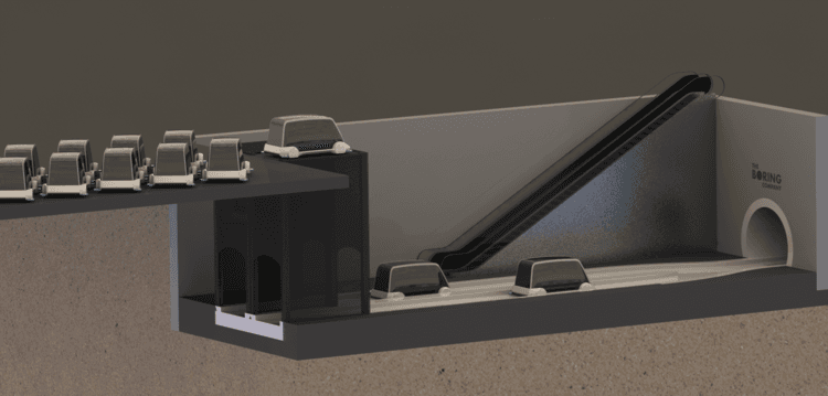 El proyecto llamado “The Dugout Loop” incluye un elevador para ordenar los vehículos y enfilarlos hacia el túnel. (Foto: The Boring Company)