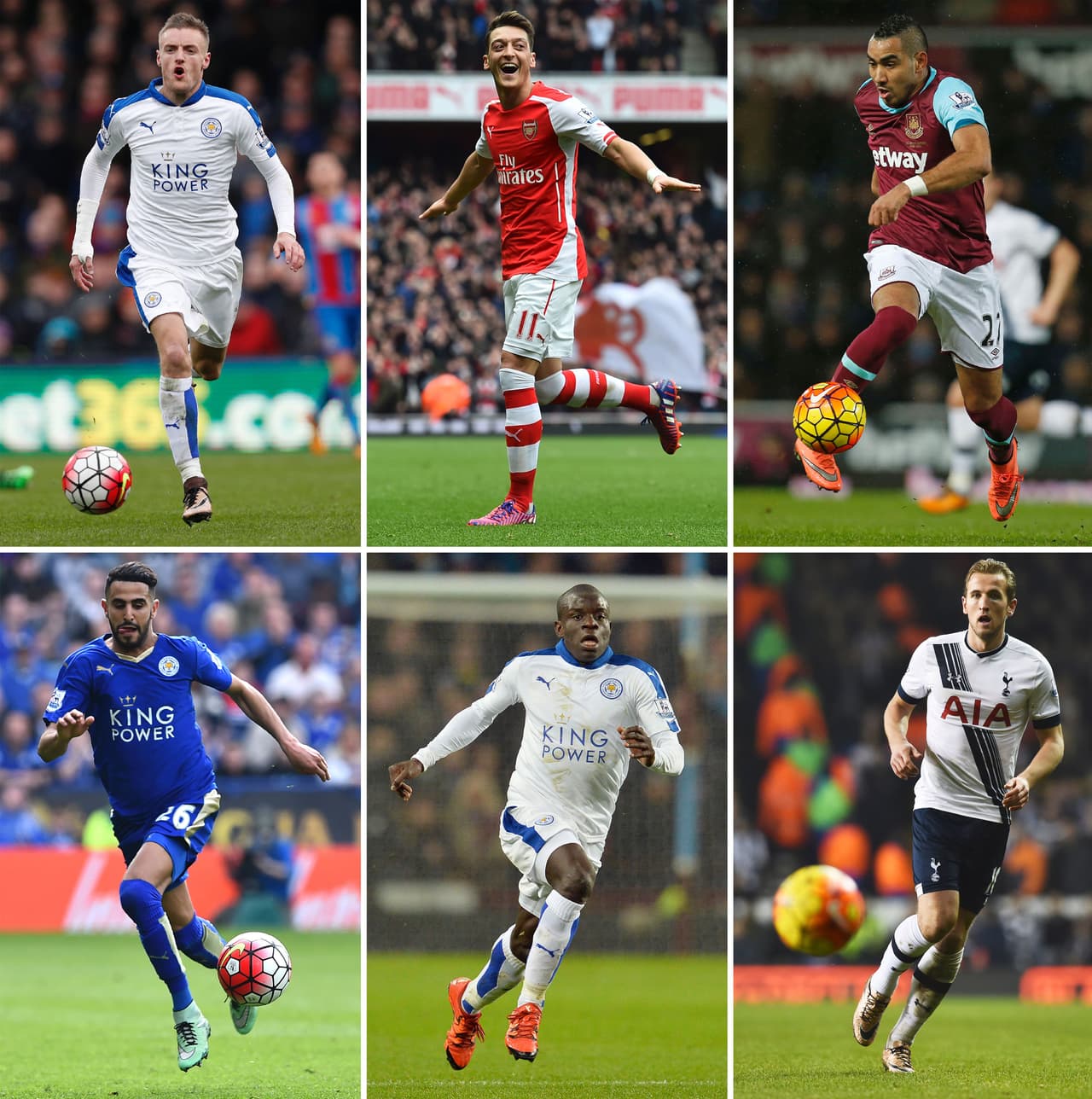 Jamie Vardy, Riyad Mahrez y N'Golo Kanté